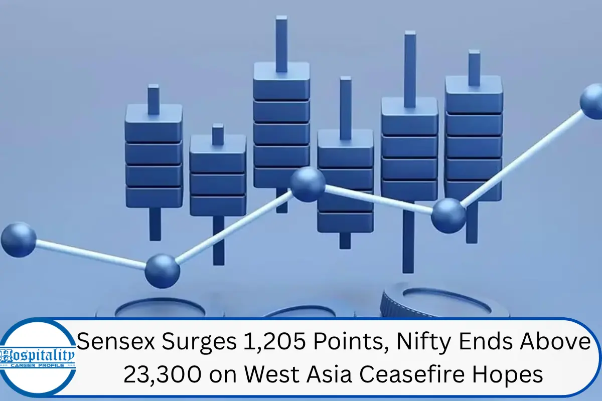 Sensex Surges 1,205 Points, Nifty Ends Above 23,300 on West Asia Ceasefire Hopes